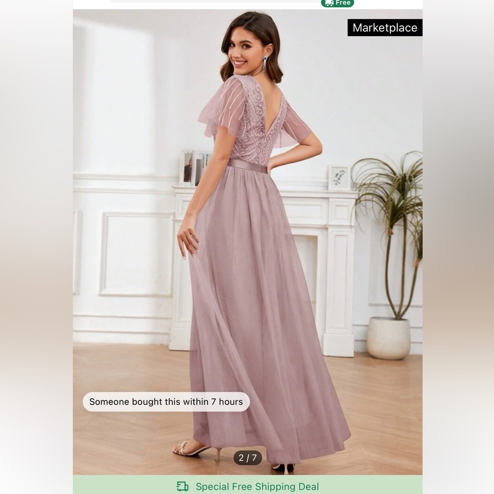 Shein V neck tulle long dress with beading